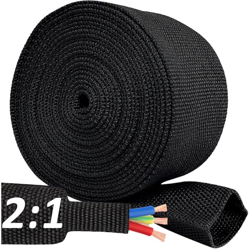 20 FT 3/8 inch 2:1 Heat Shrinkable Braided Sleeving Heat Shrink Sleeve Abrasion Protection Flexibility Wiring Harness Cable Sheath Tubing
