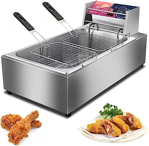 PGKTKCWH Freidora Profunda de Acero Inoxidable con Capacidad de 20 l, freidora doméstica, freidora eléctrica Profunda de un Solo Tanque y Dos Tanques con Canasta para freír, Control de Term