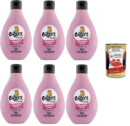 Italian Gourmet Vintage Shampoo Glossy capelli lisci glattes Haar 6 x 250ml | Formula lucidante per look setoso; reinigt sanft, hilft bei Frizz und lascia, Gesamtnettogewicht 1,5 L + Kostenlos Polpa 400g