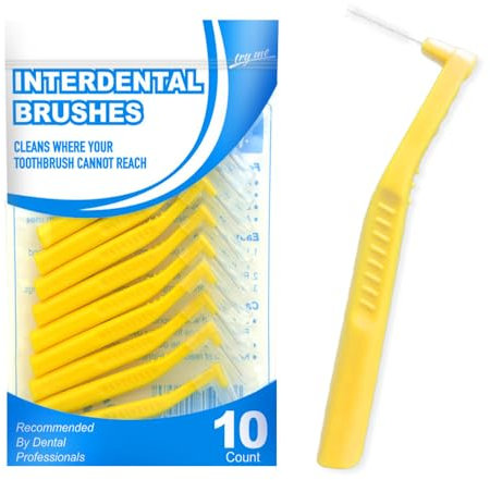 SULIUDAJI 10 Stück Interdentalbürsten, 0,7 mm L-Förmige Zahnzwischenraumbürsten Plastik Tragbarer Interdentalbürsten mit rutschfestem Griff für Zahnreinigung und Mundpflege (Gelbe)