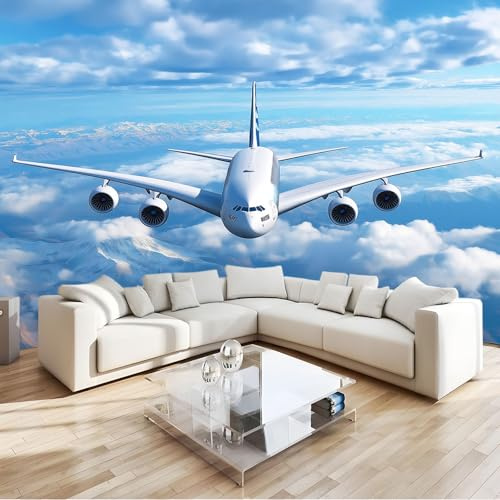 Fototapete Flugzeug Blauer Himmel Vlies Tapeten 200x140 cm 3D Effekt Moderne Wandtapete Wohnzimmer Schlafzimmer Wandbilder Wand