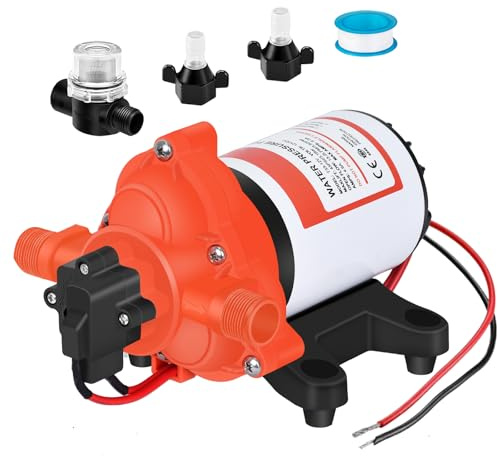 DC 12V RV Water Pump 3.5GPM 45PSI, 12 Volt On Demand Water Pressure Pump with Pressure Switch Quiet Self-priming Portable Diaphragm Pump for RV Camper Marine Garden Yacht Boats irrigation Rain Barrel