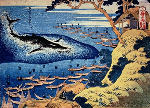 ARToPHIIU Wandkunst Dekorative Gemalde Kunst Poster Leinwanddruck Malerei Walfang vor der insel goto aus der serie oceans of wisdom von katsushika Hokusai Leinwand Druck für Heimtextilien 60x90cm