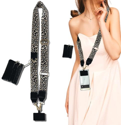 Handykette Universal mit Tasche,Clip and Go Handygurt mit Reißverschlusstasche Handyband zum Umhängen Verstellbares Handy Umhängeband Umhängegurt für Handy Zubehör,clip bag handy(Schwarz)