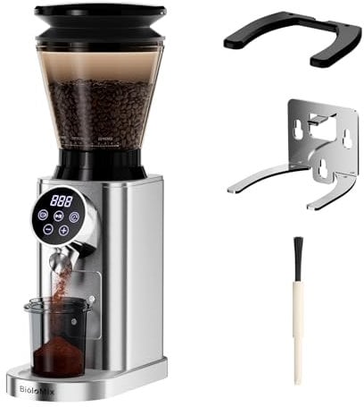 Biolomix Electric Conical Burr Coffee Grinder with Removable Holder for Portafilter and Container, Stainless Steel Coffee Grinder with 48 Grind Settings Adjustable, 2 to 12 Cups (CG210-2)
