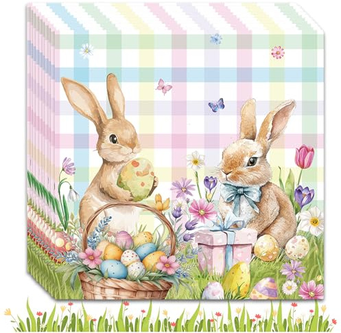 AMSNINK 40 Stück Servietten Ostern 33 X 33 cm, Osterservietten, Oster Servietten, Ostern Hase Servietten, Osterdeko, Ostern Deko, Tischdeko Ostern, Für Ostern Geburtstag Tischdeko Partyzubehör