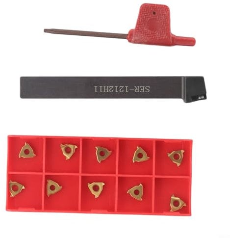 SER1212H11 - Kit di utensili per filettatura esterna per tornio CNC da 12 mm e 10 inserti in carburo 11ER AG60