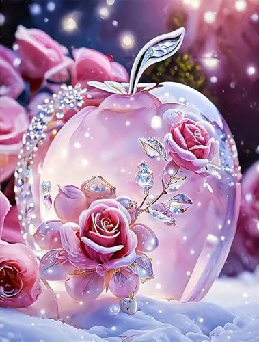 5D Rosa Rose Diamond Painting, 5D Kristallapfel Diamond Painting Set, Erwachsene DIY Diamant Painting,Erwachsene Anfänger Diamant Painting,DIY Gemälde mit rundem Edelstein Kristall, Wanddeko(30x40cm)