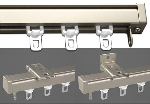 Aluminium Gardinenstange 60 600 cm Decken-/Wandhalterschiene für Schiebegardinen Leise Stange mit Haken und Rollen