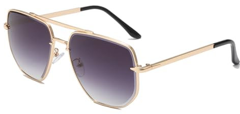 Long Keeper Retro Pilot Sonnenbrille Herren Herren Groß Metallrahmen Sonnenbrille Pilotenbrille Doppelsteg 70er Pilot Retro Brille Unisex, 60 MM (Gold Rahmen – Grauverlauf Gläser)