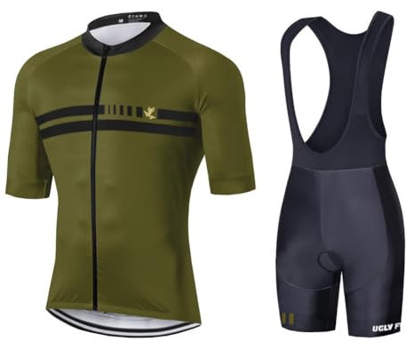 UGLY FROG HuDt Cycling Jersey Mens Bike Shirt Short Sleeve Cycle Top with Pockets+Bib Shorts Clothing