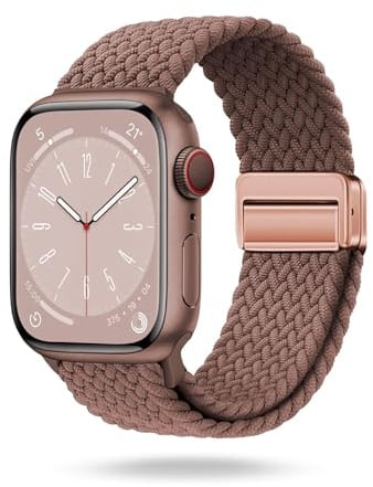 ONEFLOW Casual Loop Kompatibel mit Apple Watch 5 (44mm) Geflochtenes Armband Elastisch, Textil iWatch Armbänder Damen Herren, Sport Nylon Stoff Band Verschluss Magnetisch, Latte