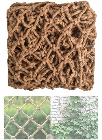 Corde de jute épaisse, filet de support pour plantes d'extérieur, treillis de jardin, filet naturel avec ficelle de jute pour attacher ou grimper des plantes (1 m x 5 m)