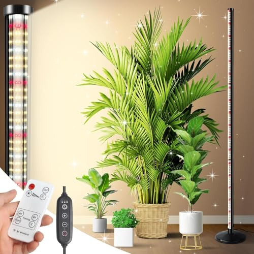 125CM Standing Grow Lights for Indoor Plants, 6000K Full Spectrum Plant Lights with Timer, 252 LEDs Vertical Grow Lights,10 Dimmable Levels, Adjustable Height Plant Growing Lamp, 120° Wide Coverage