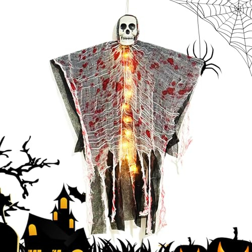 Decorazione appesa scheletro illuminato - spaventoso ornamento di Halloween con bagliore a LED, spacco spaventoso Scheletro Figura | Display haunted hounted stagional per evento esterno per balco