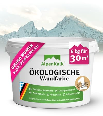 AlpenKalk Ökologische Wandfarbe I Weiße Kalkfarbe speziell für Allergiker I 6 kg für ca. 30m² I VOC-frei, geruchsneutral & schadstofffrei I Atmungsaktiv & Anti-Schimmel I Für sensible Wohnbereiche