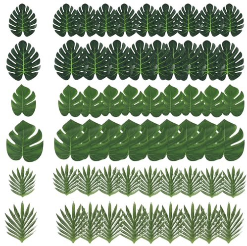 MmotZsb Dschungel Deko Blätter, 60 Stück Künstliche Blätter Set Inklusive Monstera Und Eukalyptus, Perfekt Für Wald Deko Und Girlande Grün, Ideal Für Veranstaltungen Und Heimdekoration