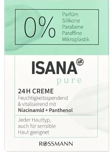 Isana pure 24h Creme 50 ml Feuchtigkeitsspendend & vitalisierend mit Niacinamid + Panthenol jeder Hauttyp auch für sensible Haut geeignet