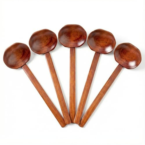 5 Stück Natürlicher Langer Griff Löffel, Suppenlöffel-Set aus Holz, Holzlöffel, Umweltfreundlicher Holzlöffel, Küchenlöffel, Bambuslöffel für Restaurant Haushalt Suppe Ramen Brei Hot Pot