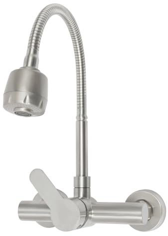 MEELRYD Robinet de cuisine, montage mural, haute courbure avec mitigeur monocommande froid et chaud, 2 types de jet, bras pivotant à 360°, mitigeur de cuisine brossé pour cuisines, salles de bains