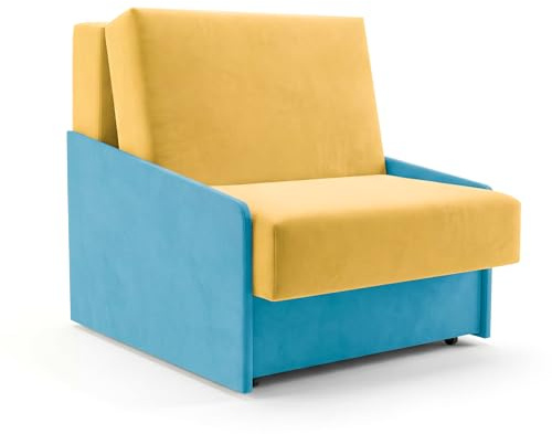 SOFILAND Schlafsessel mit Bettfunktion & Bettkasten, ausziehbarer Polstersessel, Samt-Bezug (Jupiter Velvet), platzsparender Sessel fürs Wohnzimmer, 90 x 105 cm (Gelb/Türkis)