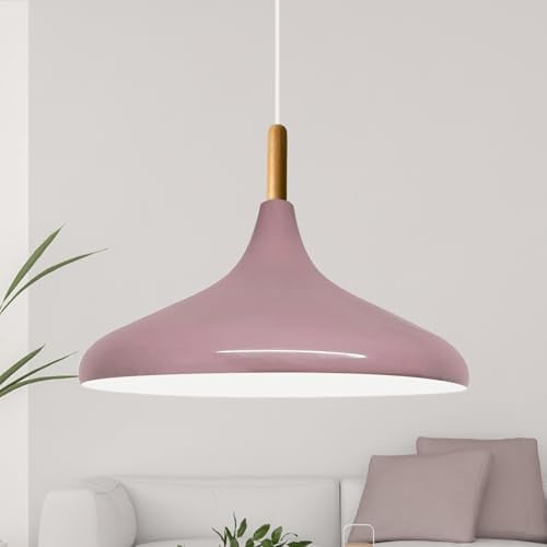 bamyum Champion Pendelleuchte aus Holz und Metall 35 cm, Esstisch, Küchenlampe Hängend E27, Hängelampe für Kinderzimmer, Schlafzimmer, Wohnzimmer, Magenta