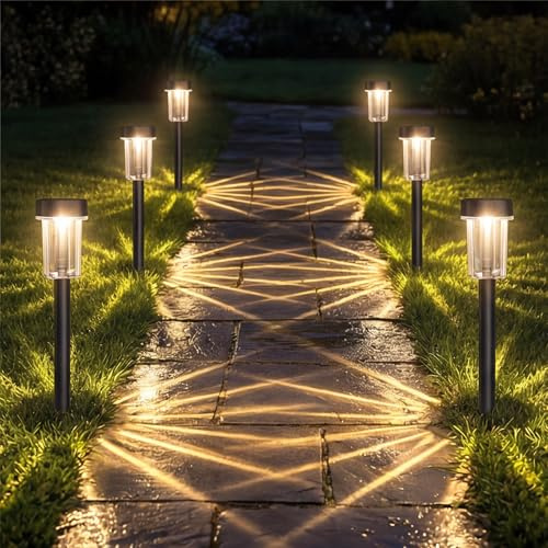 Liyade Solar-Gartenleuchten, 6 Stück, Warmweiß, IP65 | Wasserdichte LED-Solarlampen für Garten, Rasen, Terrasse, Hof, Wege und Gehweg