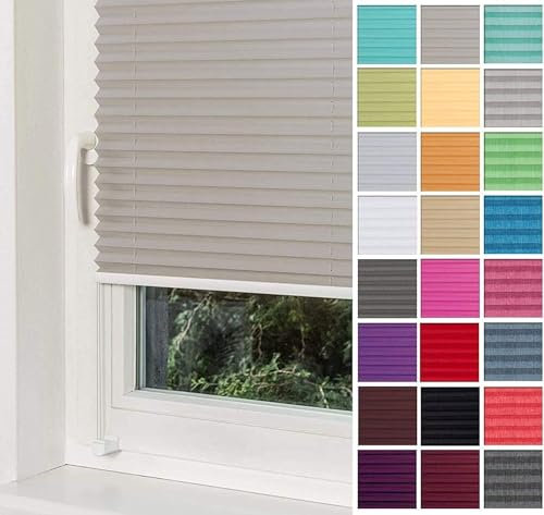 Home-Vision® Premium Faltrollo Plissee ohne Bohren mit Klemmfix jalousien Fenster innen(Grau B75cm x H120cm) Easyfix Klemmträger Verdunklung Blickdicht Sonnenschutz Jalousie für Fenster & Tür