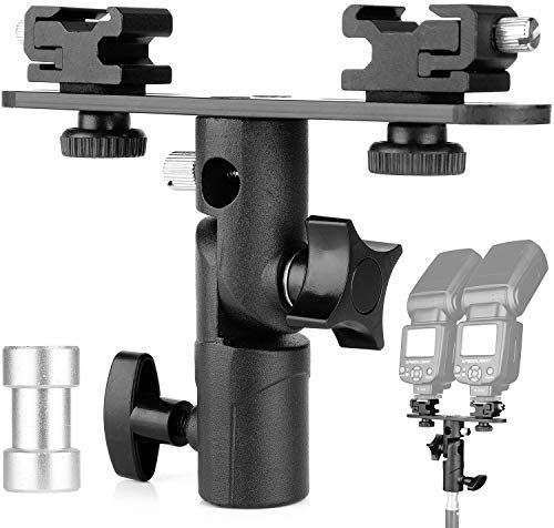 Kamera Blitz Halterung Schirmhalterung Blitz Speedlite Halterung Schuhhalter E-Typ Für Canon Nikon Pentax Olympus Nissin Metz Speedlite Blitzgeräte (1 Pack) (Dubbele Blitzschuh-Adapter)