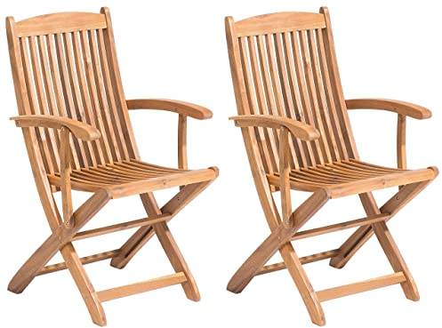 Gartenstuhl mit Armlehnen 2er Set Akazienholz hellbraun klappbar Maui