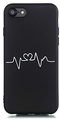 CUAgain Compatible with iPhone 8/iPhone 7/iPhone SE 2020 Case Silicone Black Pretty Pattern Matte Design iPhone 8 Cover Ultra Thin Slim Protective Shockproof Bumper Girls Boys Men Women,Heartbeat