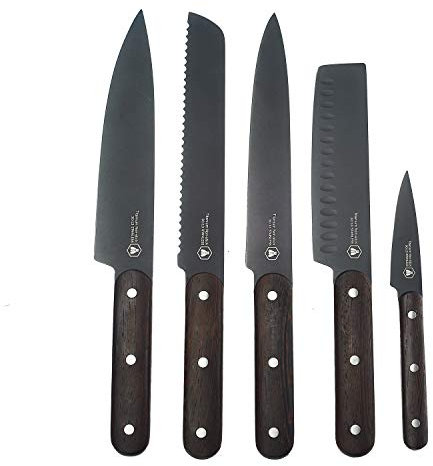 LAGUIOLE - Set mit 5 Küchenmessern - Schwarze Klinge - Hände aus Buchenholz - - mehrfarbig