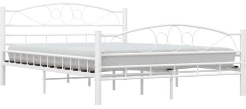 vidaXL Bettgestell Doppelbett Metallbett Bett Bettrahmen Lattenrost Schlafzimmerbett Schlafzimmermöbel Ehebett Weiß Metall 140x200cm