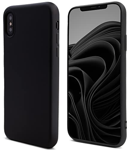 Moozy Lifestyle. Cover per iPhone X e iPhone XS, Nero - Custodia in Silicone Liquido con Finitura Opaca e Fodera Morbida in Microfibra