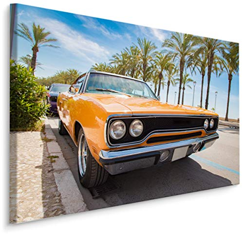 Muralo Leinwandbilder 70x50 Motorisierung Auto Fahrzeug Leinwand Wandbild Kunstdruck Retro Straße 3D Effekt Schlafzimmer Wohnzimmer Wanddekoration Design XXL 541 Br. 70 cm x Hö. 50 cm