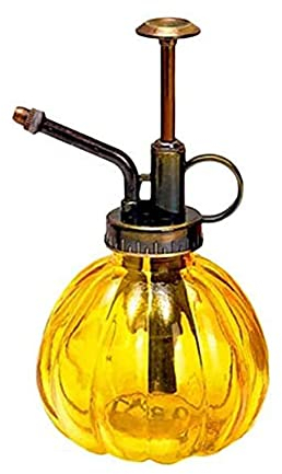 HTSM Glas Gießkanne Topf Vintage Pflanzen benebeln Messing Drucksprüher Retro Kürbis Sprühflasche Antik Kupfer Sprinkler Gartengeräte mit Pumpe Oben für Bonsai Blumen (Gelb)