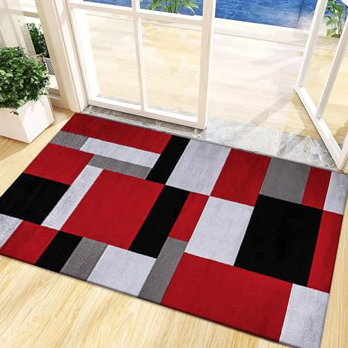 PHP Door Mats - Runner Rug Carpet Mat for Every Season Bedroom Living Room Hallway Kitchen Front Door Entrance Décor (Red Black, 60 x 110 cm)