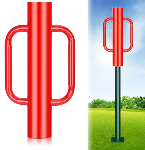 Gtongoko Zaunpfosten-Treiber/Hammer, 5,4 kg, strapazierfähig, mit Griff für U-Zaunpfosten, Pfostenloch-Bagger, Rot, 43,2 cm
