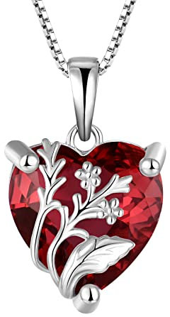 JO WISDOM Argent 925/1000 Verveine Cœur Pendentif Collier pour Femme avec la pierre rouge