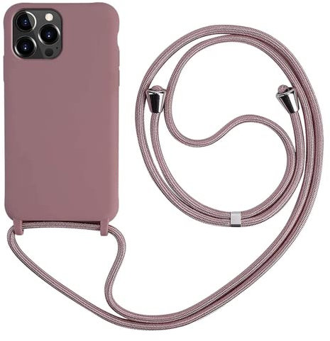 MEVIS Liquid Silikon Handykette Hülle für iPhone 13 Pro,Verstellbarer Halskette Silikon Handyhülle-Lotus Farbe