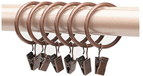 Anawakia Set mit 10 Gardinenringen mit Klammern, Metall, Vorhangclips, Gardinen, Clips mit Ringen (Kupfer, Innendurchmesser 32 mm)