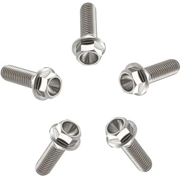 RISON-Titanium 5 Pezzi Bullone Flangiato in Titanio M10x1.25x25mm, Vite a Testa Esagonale con Flangia, Vite di Fissaggio Bulloneria a flangia Viti a Brugola per Bici, Moto, Auto