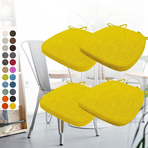 Aselbia 4er Set Stuhlkissen 40x38x3cm mit Bändern,Waschbare Sitzkissen rutschfest,Stuhlauflage Stuhlpolster Sitzkissen,Abnembar Bezug Mit Reißverschluss,Ideal für Zuhause Büro Küche Esszimmer,Gelb