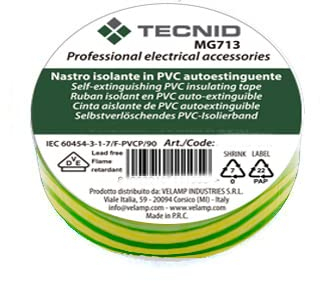 PVC-Isolierband, Dicke 0,13 mm, 19 mm x 25 m. gelb und grün