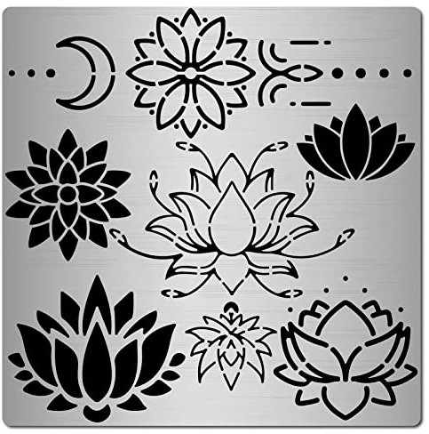 GORGECRAFT 6.3 Pouce Métal Lotus Pochoir Fleur Modèle en Acier Inoxydable Pochoirs Réutilisables Journal Outil pour Peinture Bois Pyrogravure Gravure Maison Bricolage Artisanat