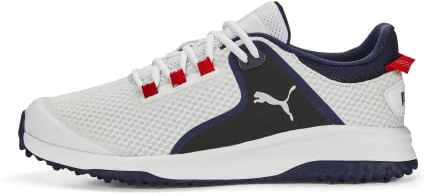 Puma Golf Men's Fusion Grip Extra Wide Golf Shoe, Puma White-Puma Silver-Puma Navy, 9 UK Wide
