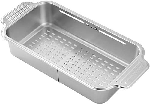 AoHao Cestello per colino in acciaio inox 304, per lavello, scolapasta estraibile, scolapasta da cucina, 33,5 x 21 x 8 cm, cestino per la pulizia di verdure, frutta, pasta, scolapiatti