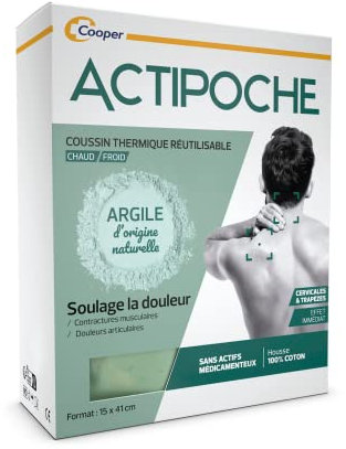 ACTIPOCHE - Coussin thermique - Thermothérapie - Contractures musculaires et douleurs articulaires - Cervicales et trapèzes - Argile - 1 unité