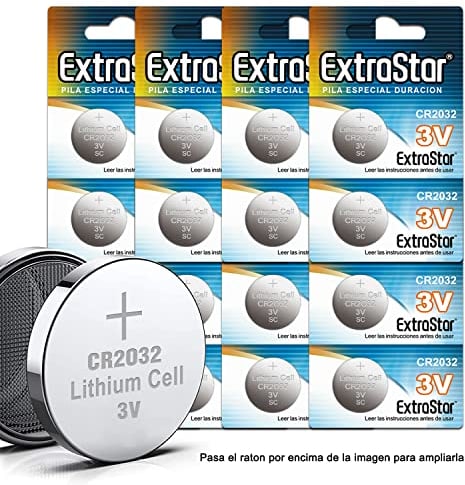 EXTRASTAR Pilas de botón de Litio 3V Power on Demand CR2032, Paquete de 40 Unidades