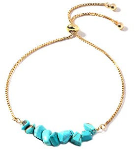 OZEO Perlen Armband, Naturstein Chakra Armbänder Unregelmäßig Türkis Kies Energie Edelstein Armreifen Einstellbare Golden Square Box Link Kette Armbänder Schmuck Für Frauen Männer